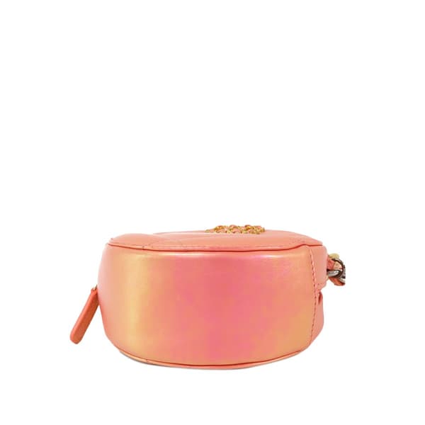 Pre-owned Chanel Iridescent Lambskin 19 Round Clutch with Chain Pink