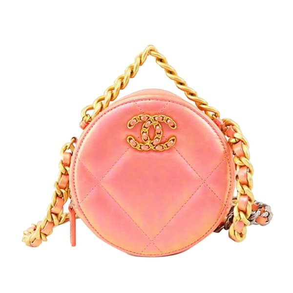 Pre-owned Chanel Iridescent Lambskin 19 Round Clutch with Chain Pink
