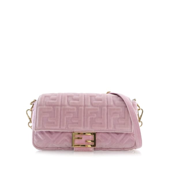 Pre-owned Fendi Zucca Embossed Velvet Baguette Satchel Pink