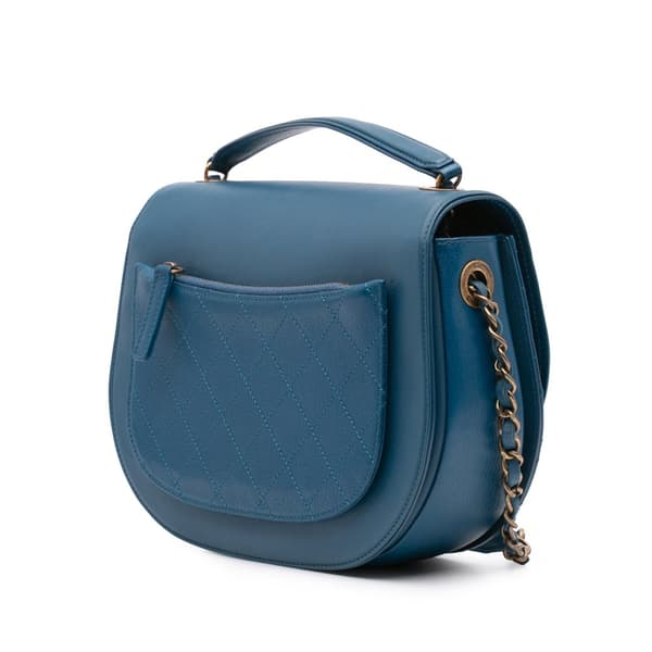Pre-owned Chanel Medium Shiny Calfksin and Goatskin Coco Curve Flap Blue
