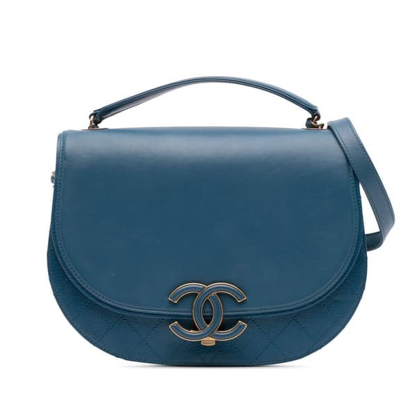 Pre-owned Chanel Medium Shiny Calfksin and Goatskin Coco Curve Flap Blue