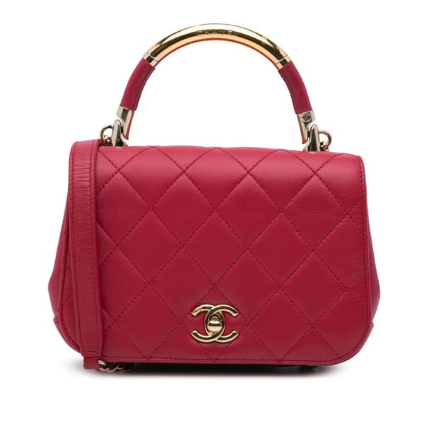 Pre-owned Chanel Mini Quilted Lambskin Carry Chic Flap Pink