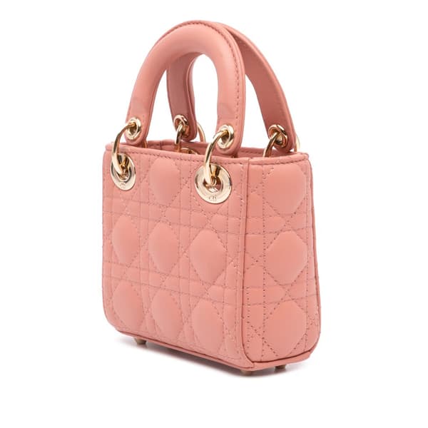 Pre-owned Dior Micro Lambskin Cannage Lady Dior Pink