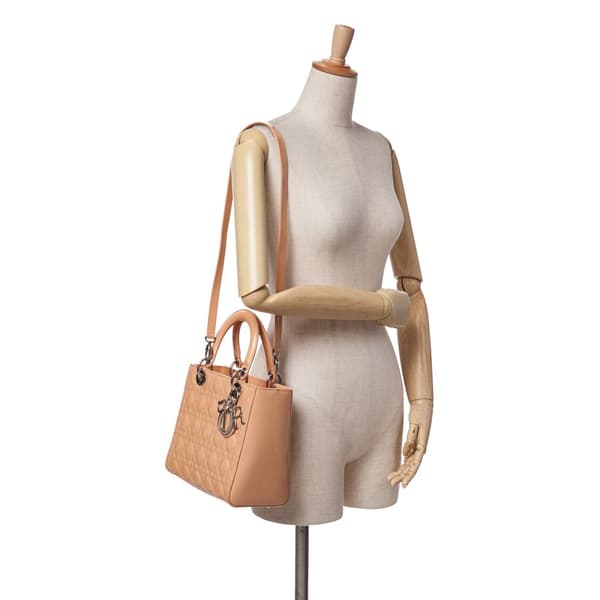 Pre-owned Dior Medium Patent Cannage Lady Dior Brown