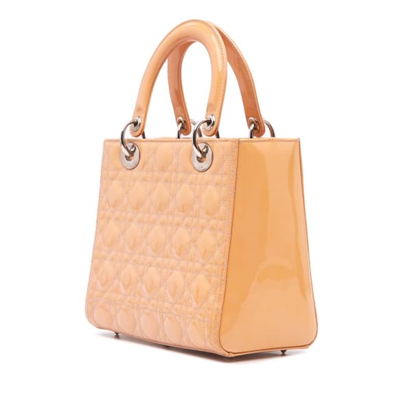 Pre-owned Dior Medium Patent Cannage Lady Dior Brown