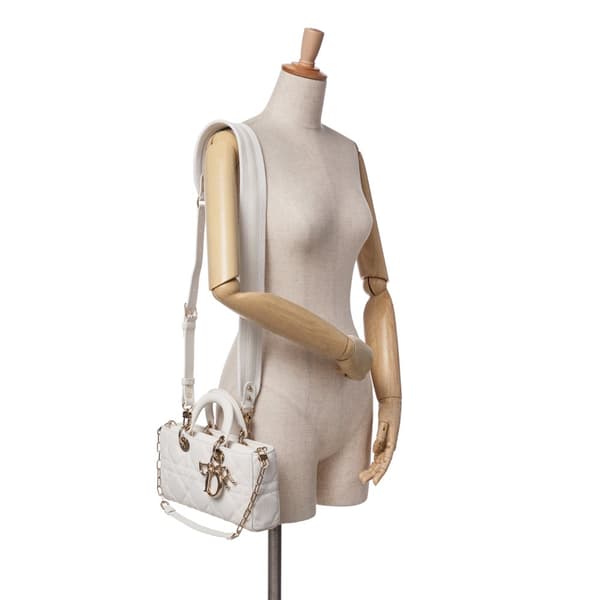 Pre-owned Dior Medium Technical Fabric Macrocannage Lady D Joy White