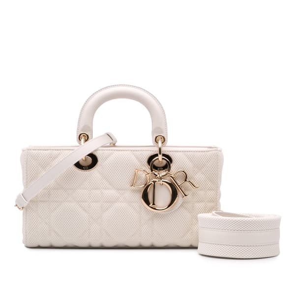 Pre-owned Dior Medium Technical Fabric Macrocannage Lady D Joy White
