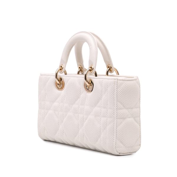Pre-owned Dior Medium Technical Fabric Macrocannage Lady D Joy White