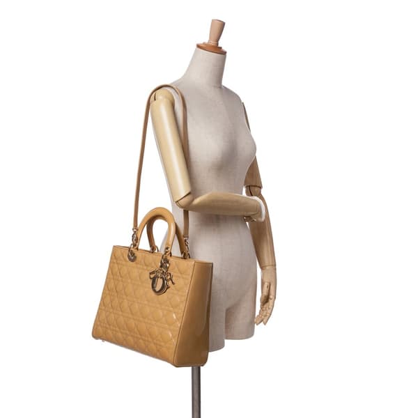 Pre-owned Dior Large Patent Cannage Lady Dior Brown