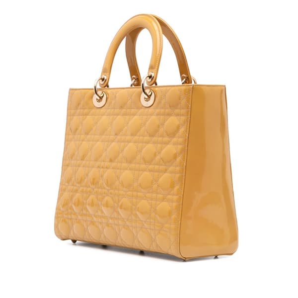 Pre-owned Dior Large Patent Cannage Lady Dior Brown
