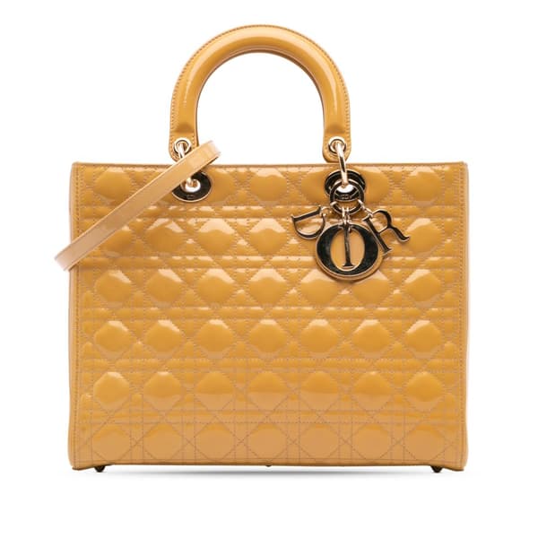 Pre-owned Dior Large Patent Cannage Lady Dior Brown