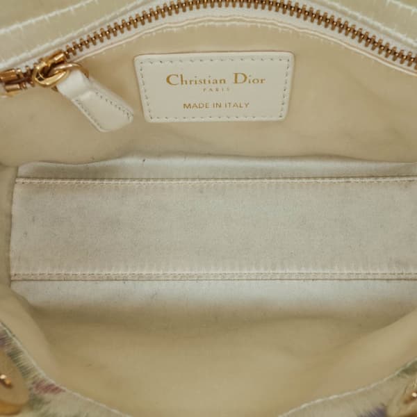 Pre-owned Dior Mini Satin Floral Crystal Lady Dior White