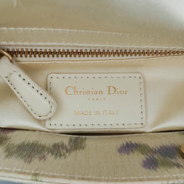 Pre-owned Dior Mini Satin Floral Crystal Lady Dior White