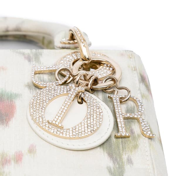 Pre-owned Dior Mini Satin Floral Crystal Lady Dior White