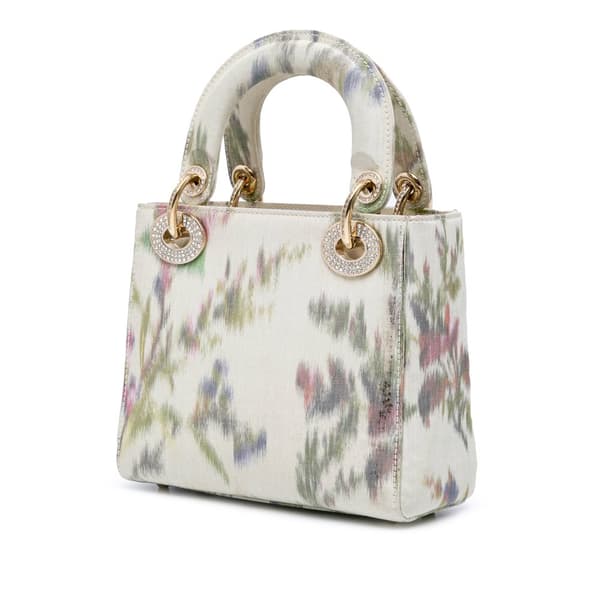 Pre-owned Dior Mini Satin Floral Crystal Lady Dior White