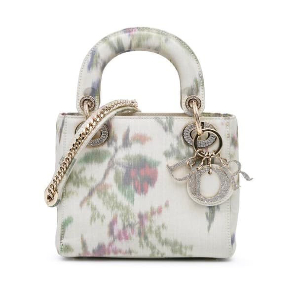 Pre-owned Dior Mini Satin Floral Crystal Lady Dior White