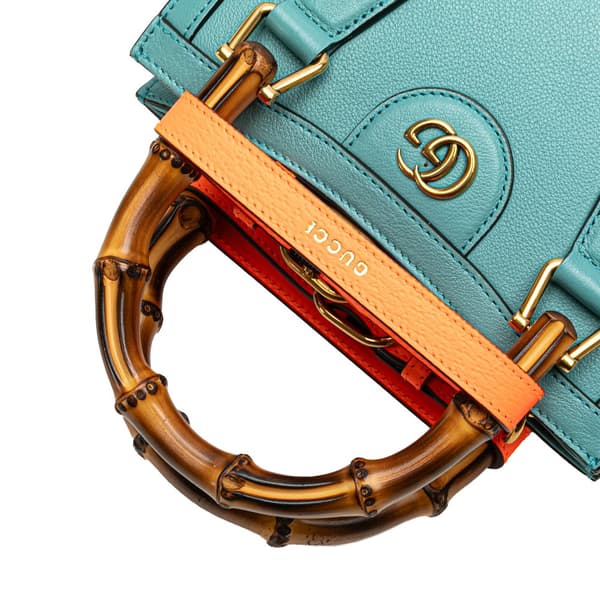 Pre-owned Gucci Mini Leather Bamboo Diana Satchel Blue