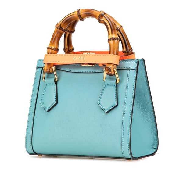 Pre-owned Gucci Mini Leather Bamboo Diana Satchel Blue