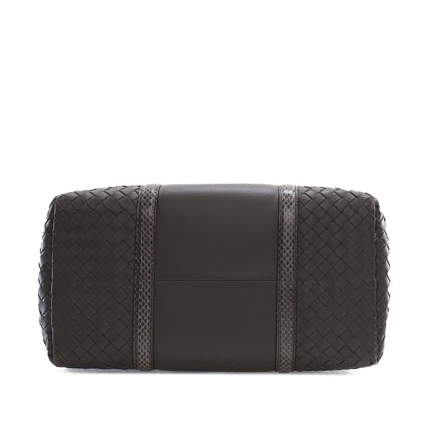 Pre-owned Bottega Veneta Small Snakeskin Trimmed Calfskin Intrecciato Roma Satchel Gray
