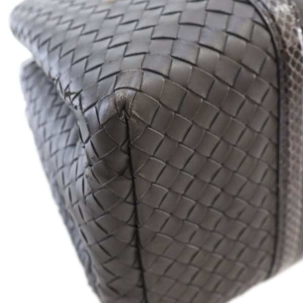 Pre-owned Bottega Veneta Small Snakeskin Trimmed Calfskin Intrecciato Roma Satchel Gray