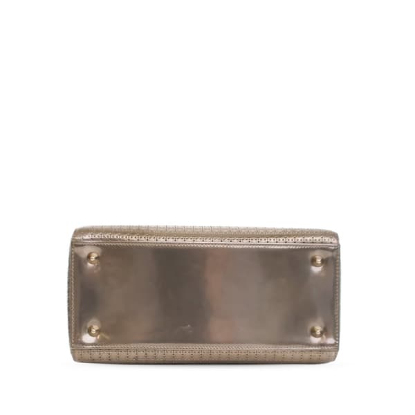 Pre-owned Dior Medium Metallic Patent Microcannage Lady Dior Gold