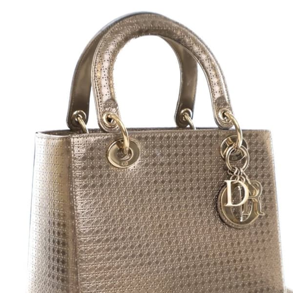Pre-owned Dior Medium Metallic Patent Microcannage Lady Dior Gold
