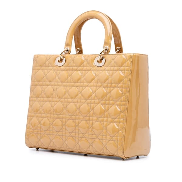 Pre-owned Dior Large Patent Cannage Lady Dior Brown