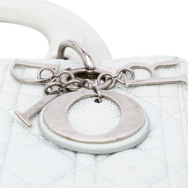 Pre-owned Dior Medium Grained Calfskin Cannage Lady Dior White