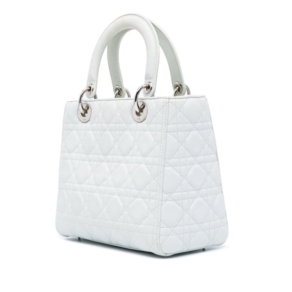 Pre-owned Dior Medium Grained Calfskin Cannage Lady Dior White