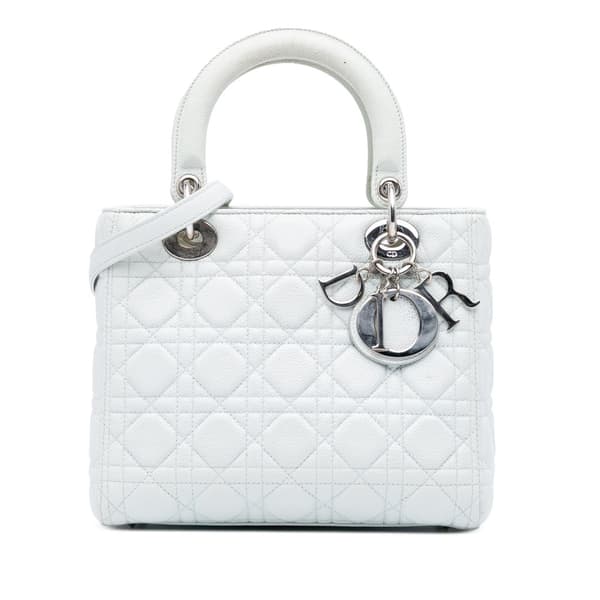 Pre-owned Dior Medium Grained Calfskin Cannage Lady Dior White