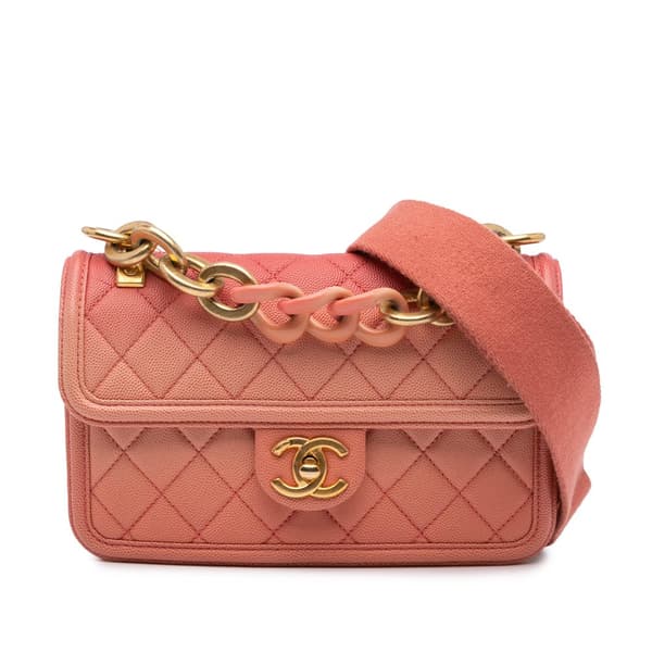Pre-owned Chanel Small Quilted Caviar Sunset On The Sea Flap Pink