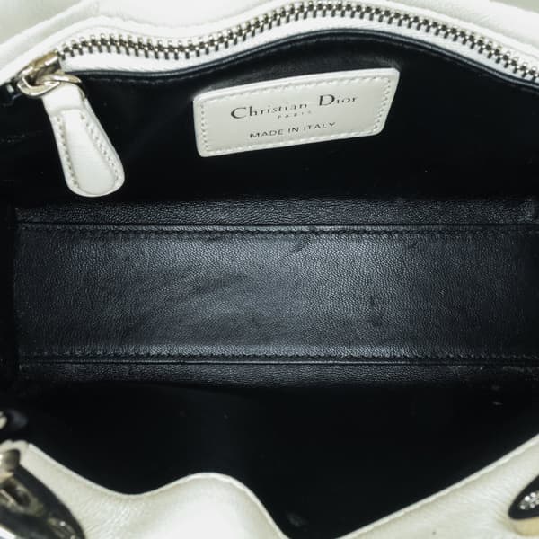 Pre-owned Dior Mini Calfskin Cannage Sequin Lady Dior White