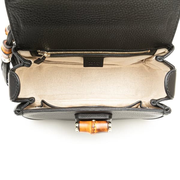 Pre-owned Gucci Medium Calfskin Bamboo Top Handle Bag Black