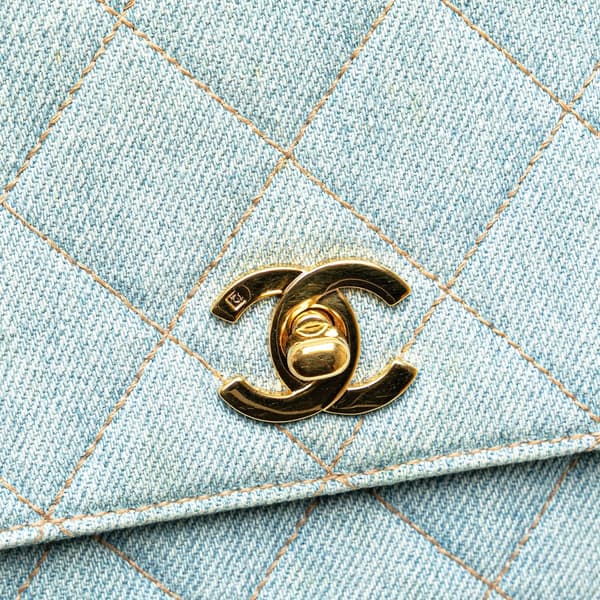 Pre-owned Chanel Denim Kelly Top Handle Bag Blue