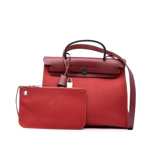 Pre-owned Hermès Toile Herbag Zip 31 Red