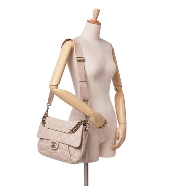 Pre-owned Chanel Medium Quilted Caviar Coco Pleats Messenger Flap Brown