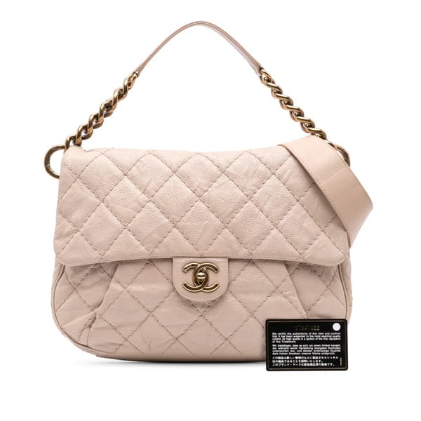 Pre-owned Chanel Medium Quilted Caviar Coco Pleats Messenger Flap Brown