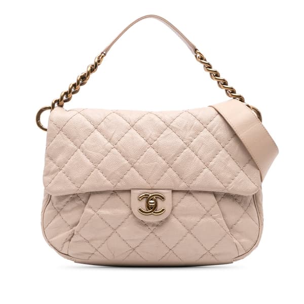 Pre-owned Chanel Medium Quilted Caviar Coco Pleats Messenger Flap Brown