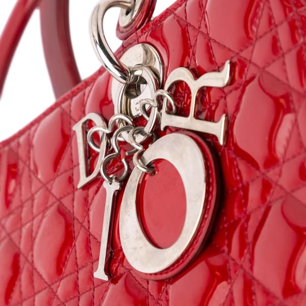 Pre-owned Dior Large Patent Cannage Lady Dior Red