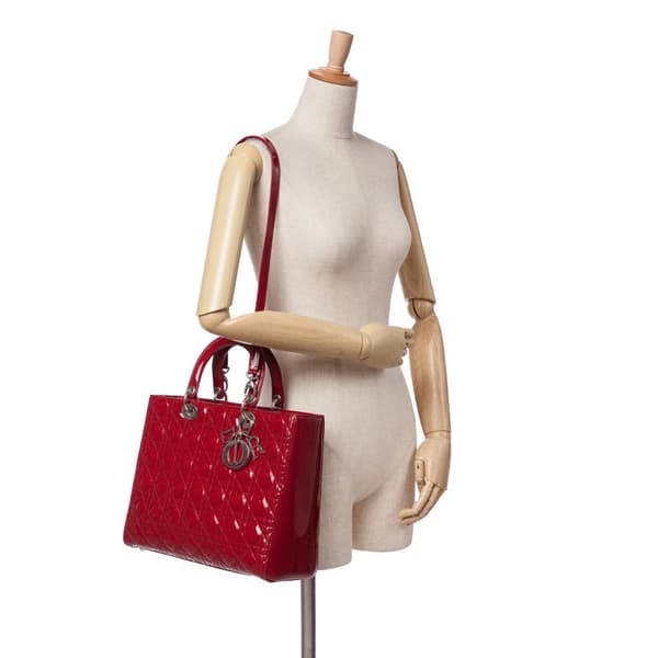 Pre-owned Dior Large Patent Cannage Lady Dior Red