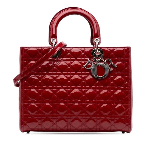 Pre-owned Dior Large Patent Cannage Lady Dior Red