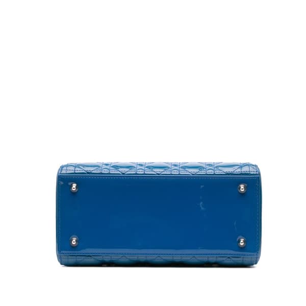 Pre-owned Dior Medium Patent Cannage Lady Dior Blue