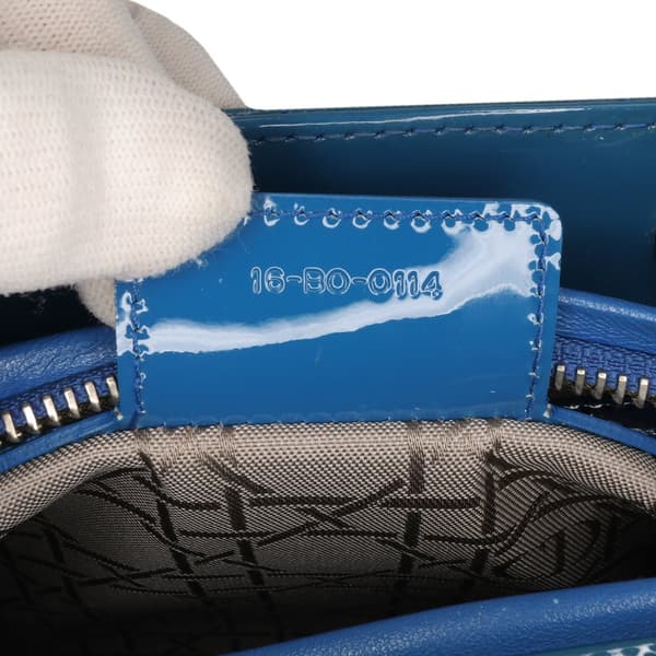Pre-owned Dior Medium Patent Cannage Lady Dior Blue
