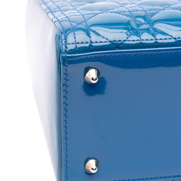 Pre-owned Dior Medium Patent Cannage Lady Dior Blue