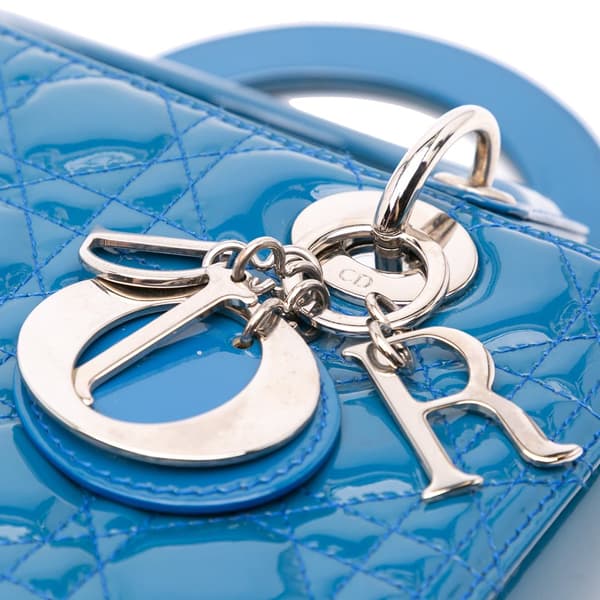 Pre-owned Dior Medium Patent Cannage Lady Dior Blue