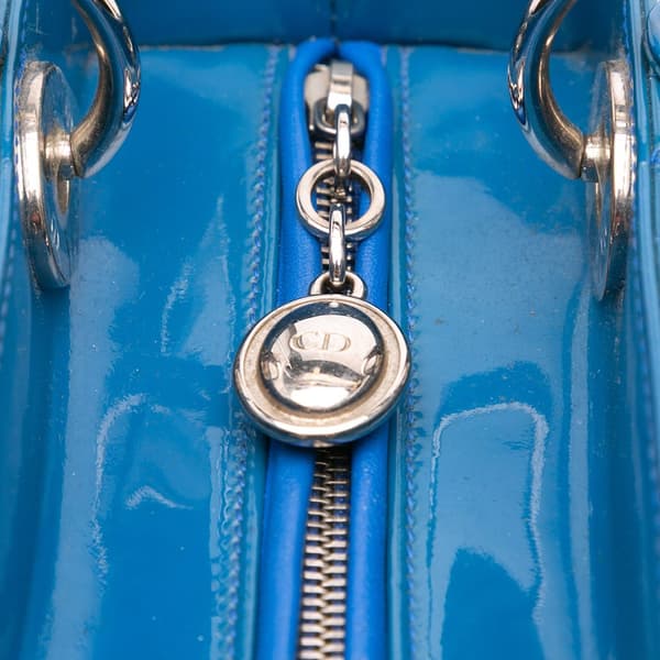 Pre-owned Dior Medium Patent Cannage Lady Dior Blue