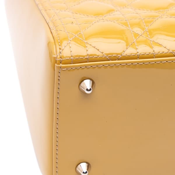 Pre-owned Dior Medium Patent Cannage Lady Dior Yellow