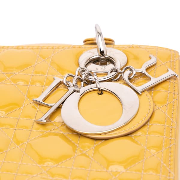 Pre-owned Dior Medium Patent Cannage Lady Dior Yellow