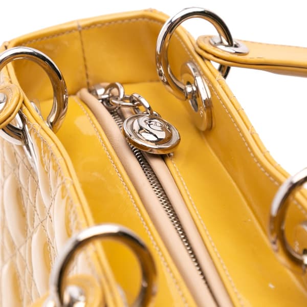 Pre-owned Dior Medium Patent Cannage Lady Dior Yellow