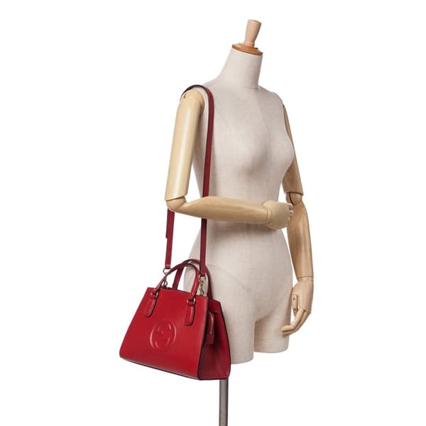 Pre-owned Gucci Medium Dollar Calf Soho Top Handle Convertible Tote Red